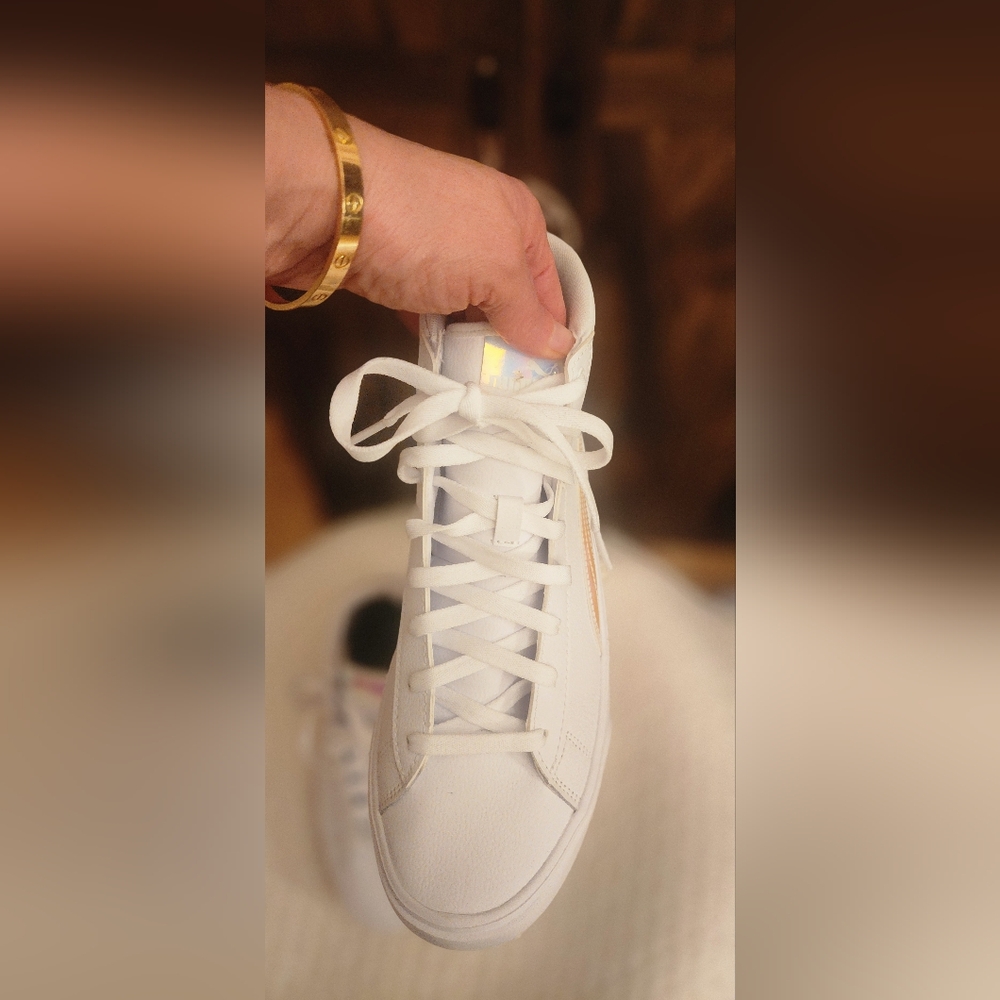 Puma Platform High Top White Sneakers with Iridescent Detail 🩷🤍🩷🤍